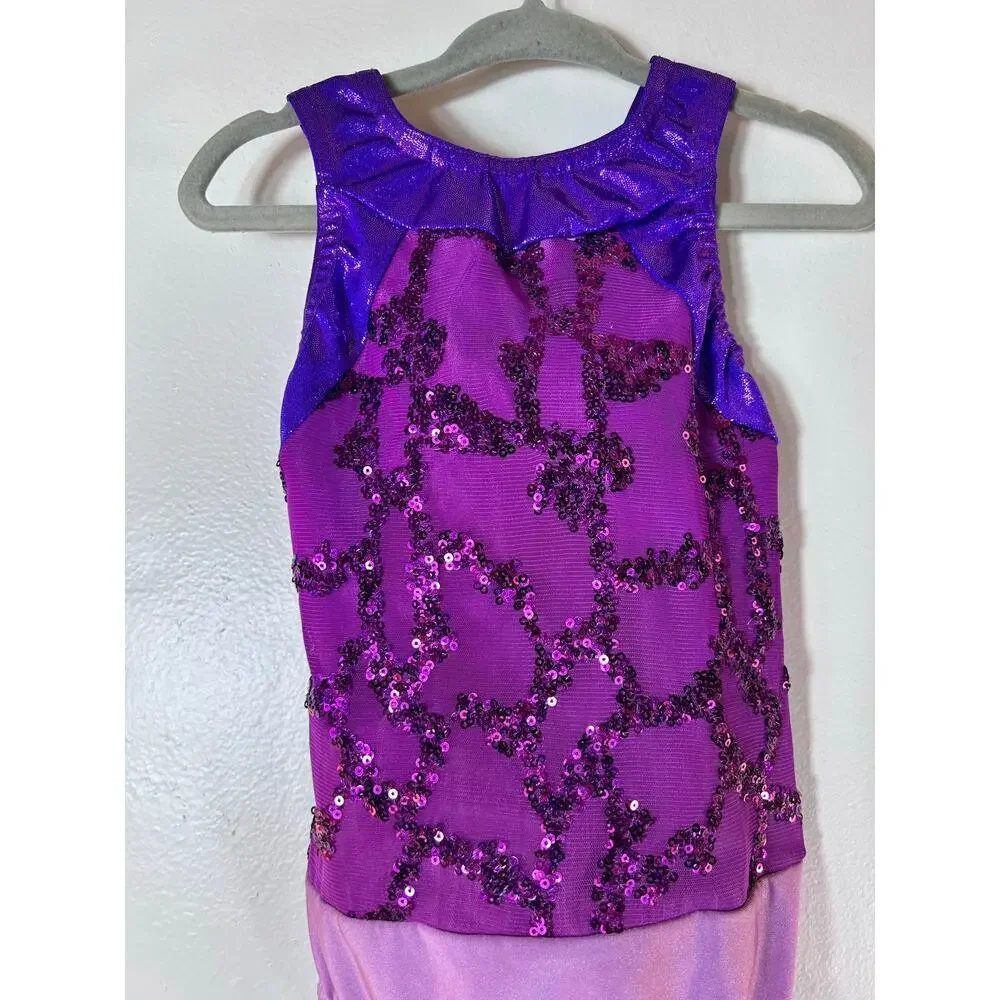A WISH COME TRUE Girl’s Purple Sequined Dance Leotard / Size: SC 6/6X